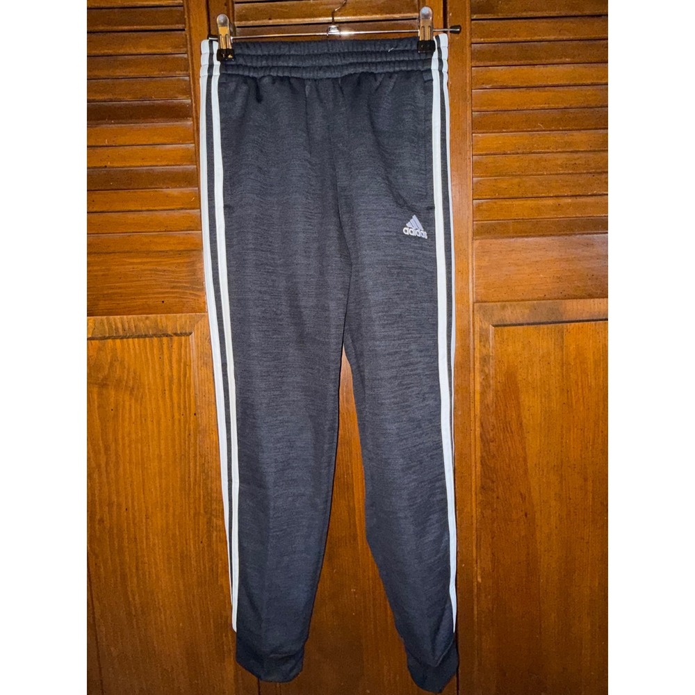 Adidas Kids Gray Heathered 3-Stripe Track Pants Joggers Size Medium 10-12